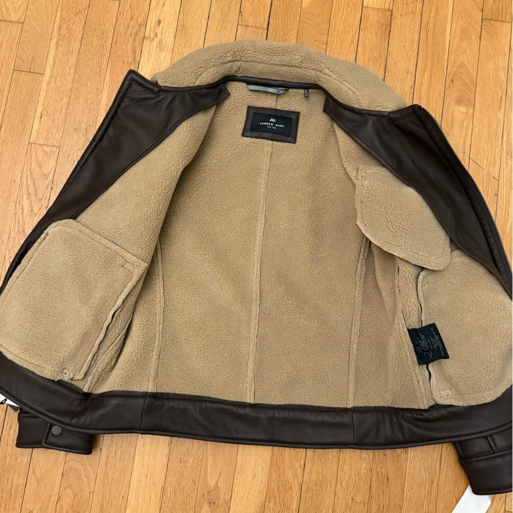 Andrew Marc Men's Faux Leather Sherling Jacket, Espresso (Maxton) NWT - Picture 5 of 10